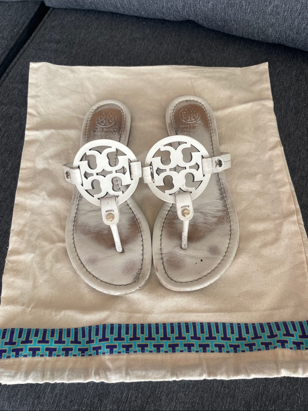 Tory Burch Miller White leather flats sandals slides US 7